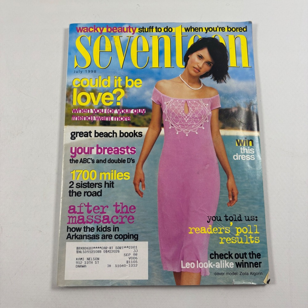 Seventeen Magazine July 1998 Zoila Algorin Cover 90s Teen Fashion Vintage